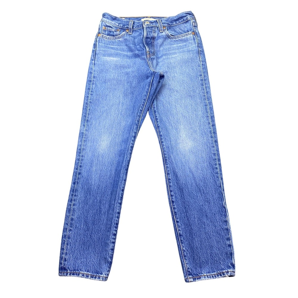Levis Premium Wedgie Straight Jeans W26 Blue High Rise Button Fly Grunge Retro